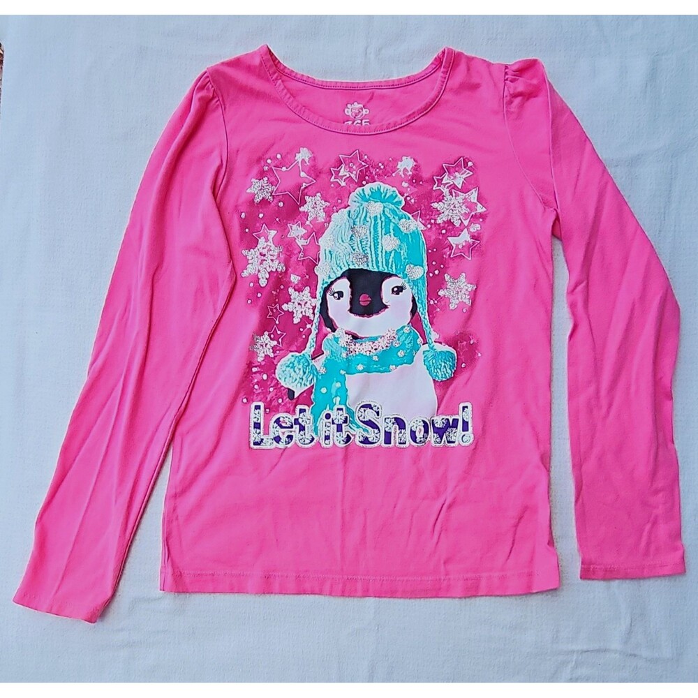 Garanimals 365 Kids Girls Pink Long Sleeve 'Let It Snow' Glitter Penguin Size 8